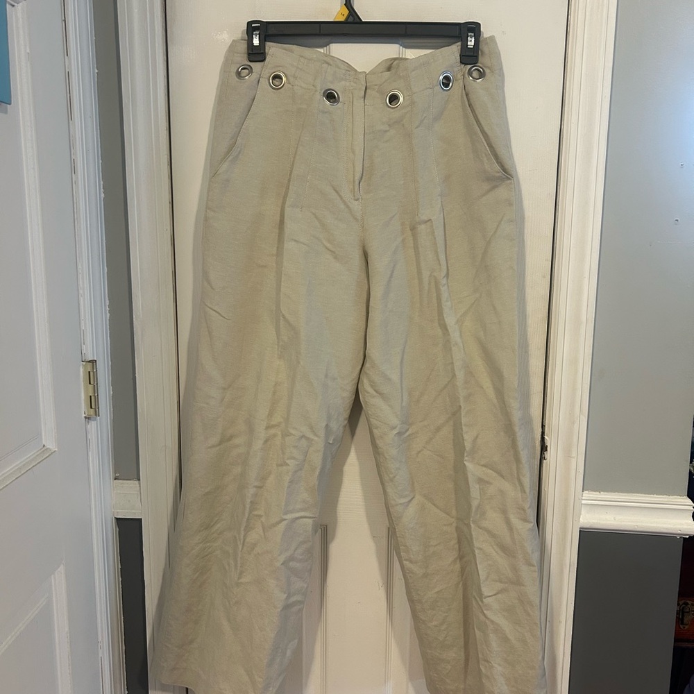 Sandro Beige Wide-Leg Chinos with Grommet Waist